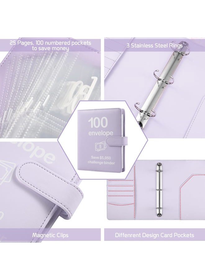 Pemocyny 100 Envelopes Money Saving Challenge Binder with Reusable Laminated Tracker, Budget Book with Cash Envelopes, Easy and Fun Way to Save $5,050 (Purple) - Image 3