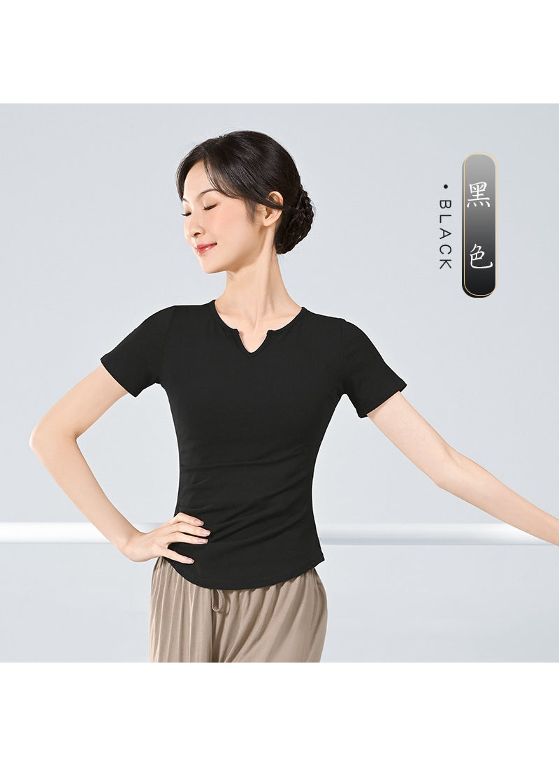 Generic Womens Dance Practice Top Short Sleeve Ballet Black