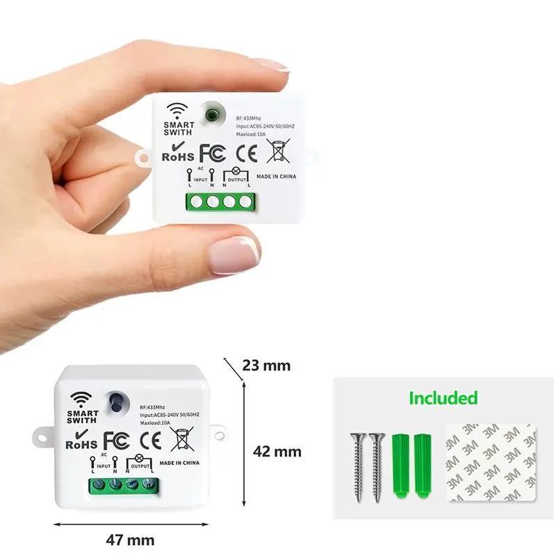 Smart Switch: White Plastic 2-Pack, Wireless 433MHz Remote Control, 50M Range - Toggle Mode, 10A Max Current, Memory Function, Light Switch for Home Electrical Appliance & Lighting Control - Image 2