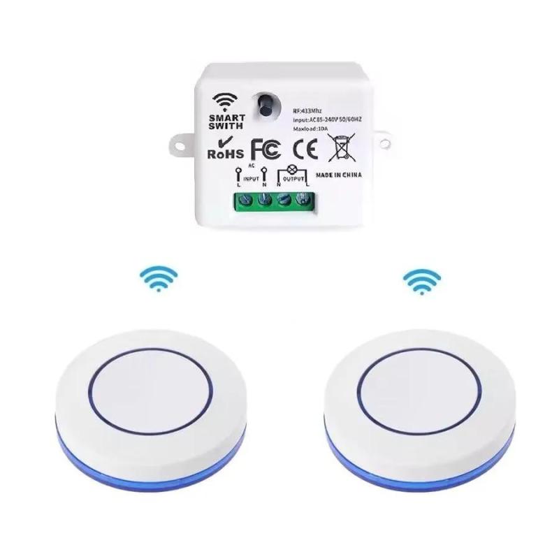 Smart Switch: White Plastic 2-Pack, Wireless 433MHz Remote Control, 50M Range - Toggle Mode, 10A Max Current, Memory Function, Light Switch for Home Electrical Appliance & Lighting Control - Image 1