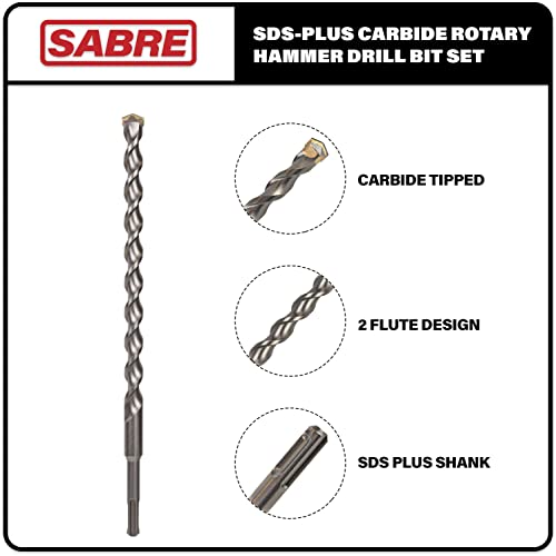Sabre Tools 4-Piece 12in SDS Plus Drill Bit Set, Carbide Tipped, Rotary Hammer Drill Bits for Brick, Stone, Concrete (1/4" x 12", 5/16" x 12", 3/8" x 12", 1/2" x 12") - Image 3