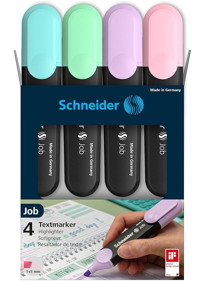 Schneider - Job 150 Pastel Highlighter Pens Turquoise Mint Lilac And Rose Pack Of 4 - Image 1