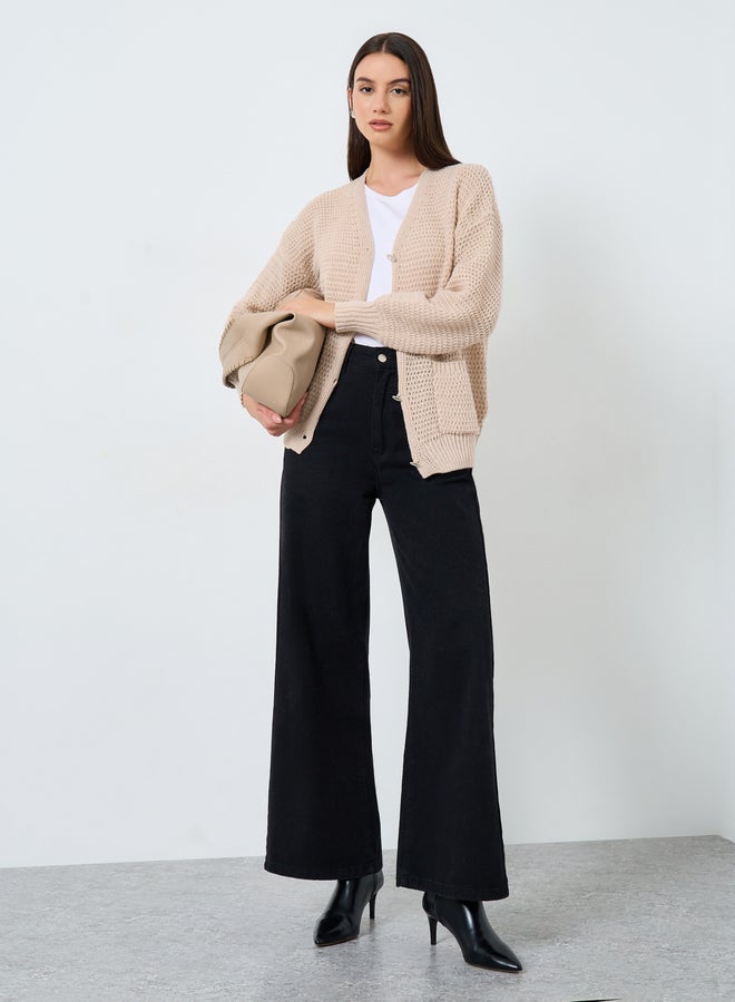 Take Two Beige Chunky Knit Cardigan with Patch Pocket - Image 2