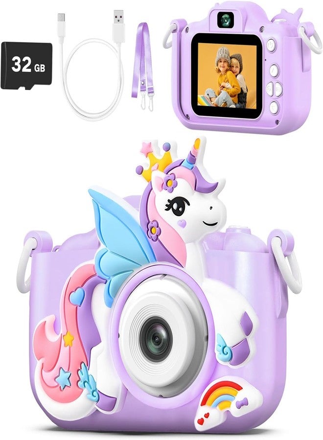 AiTechny Kids Camera Digital Camera for Age 3-8,1080P HD Video Selfie Toddler Camera with Soft Cover, Christmas Birthday Gifts for Kids - 32GB SD Card - Purple - Image 1