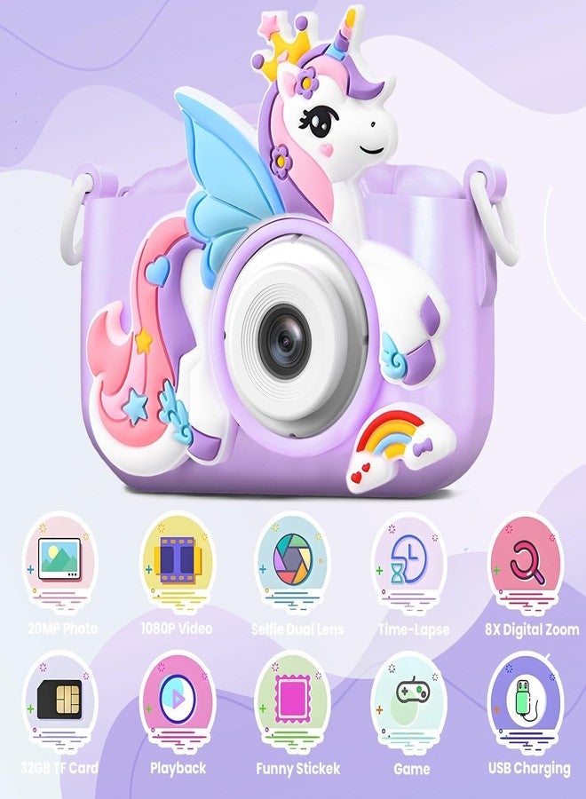 AiTechny Kids Camera Digital Camera for Age 3-8,1080P HD Video Selfie Toddler Camera with Soft Cover, Christmas Birthday Gifts for Kids - 32GB SD Card - Purple - Image 2