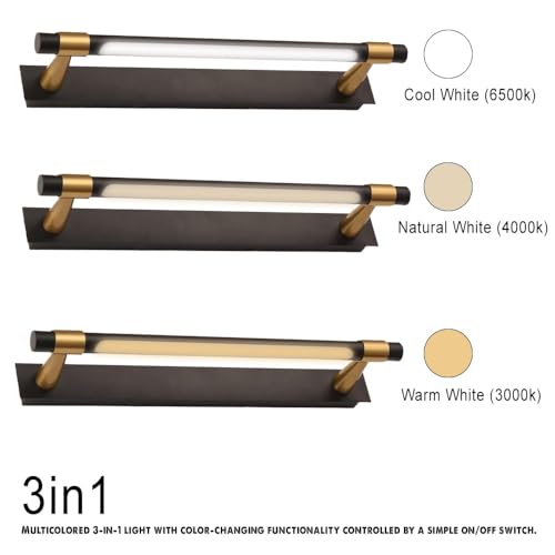 JACKAL® 12W LED 3in1 Mirror Lights (Black Gold Body), Adjustable Bathroom Vanity Sconce Makeup Wall Light, Dressing Table Cabinet Picture Photo Frame Lights (White, Warm White, Natural White) - Image 5