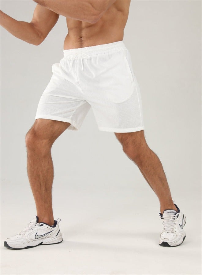 Loquat Solid Color Lace Up Sports Corduroy Minimalist Five Point Shorts White  - Image 3