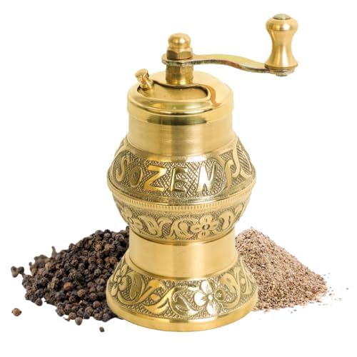 Ottoman Inspirations Sozen 4.7" Istanbul Manual Pepper Grinder Brass – Handmade Turkish Pepper Mill, Conical Burr Spice Grinder, Portable Hand Crank Mill for Salt, Peppercorns, and Other Spices with Durable Brass Decor - Image 1