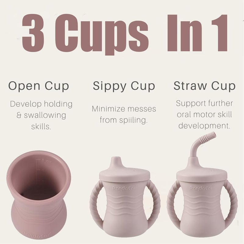 PandaEar 2 Pack Silicone Baby Training Cup Shatterproof Toddler Sippy Cups with Straw Drinking Sippy Cups for Baby and Toddler 6 Months 5 Oz Dark PinkLight Pink - Image 4