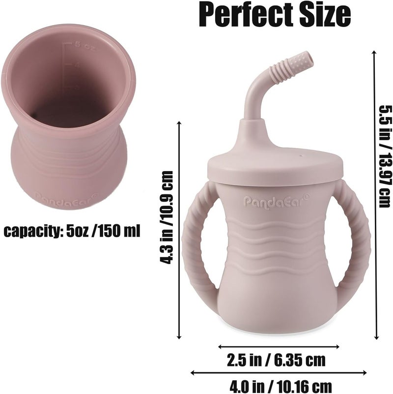 PandaEar 2 Pack Silicone Baby Training Cup Shatterproof Toddler Sippy Cups with Straw Drinking Sippy Cups for Baby and Toddler 6 Months 5 Oz Dark PinkLight Pink - Image 3
