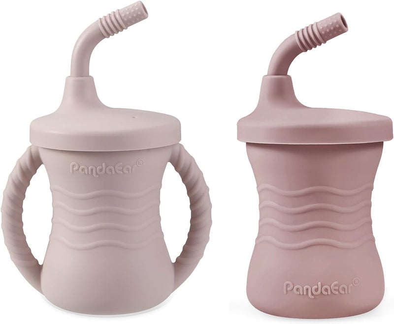 PandaEar 2 Pack Silicone Baby Training Cup Shatterproof Toddler Sippy Cups with Straw Drinking Sippy Cups for Baby and Toddler 6 Months 5 Oz Dark PinkLight Pink - Image 1