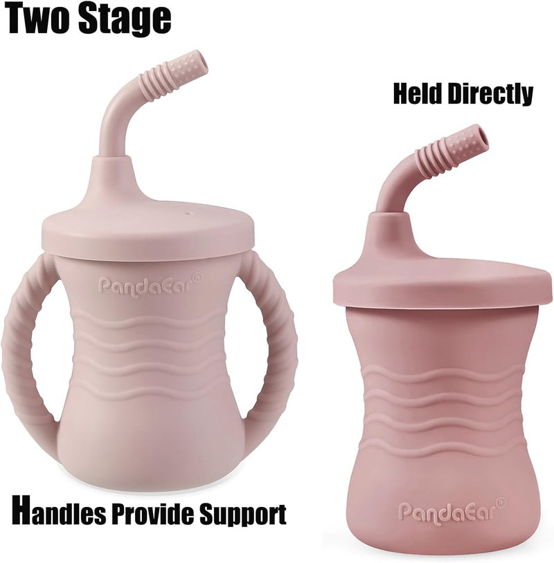 PandaEar 2 Pack Silicone Baby Training Cup Shatterproof Toddler Sippy Cups with Straw Drinking Sippy Cups for Baby and Toddler 6 Months 5 Oz Dark PinkLight Pink - Image 5