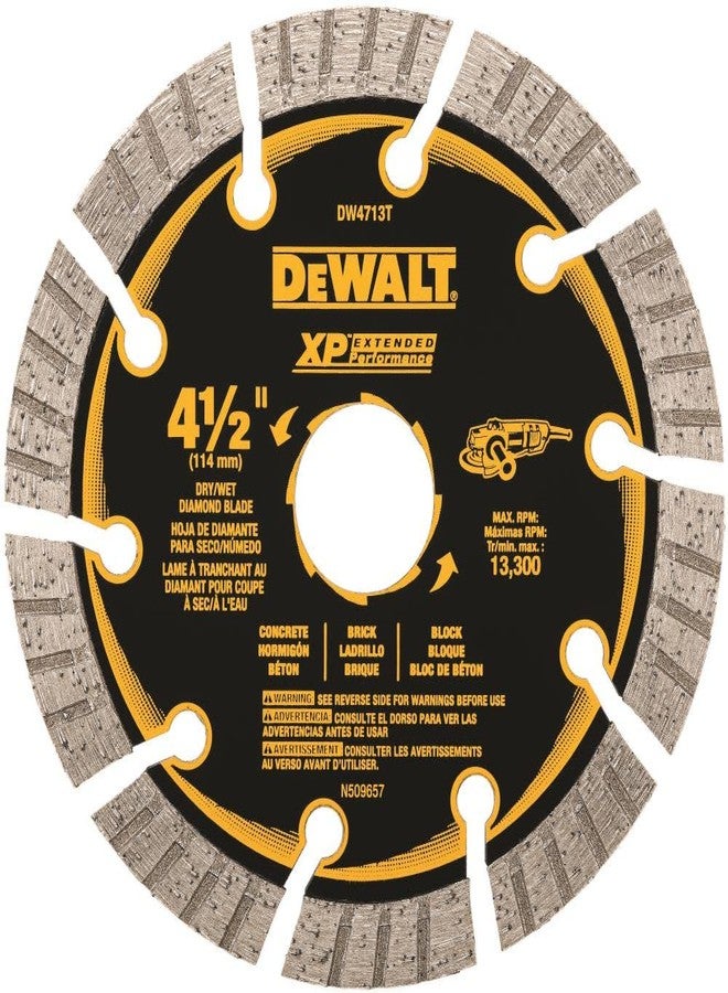 DEWALT Diamond Saw Blade, Extended Performance 4-1/2 in. D X 7/8 in. Diamond Turbo Segmented Cut-Off Blade for Tile, Concrete, Masonry Grinder (DW4713T)