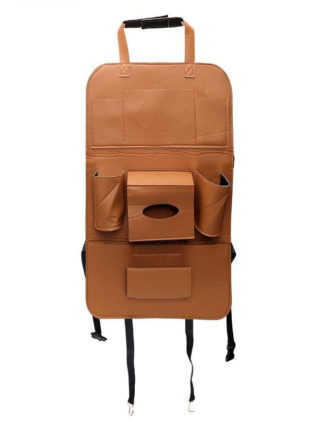 Oshotto Car Backseat Storage Organizer Phone Holder,Multi-Pocket for Bottles, Tissue Boxes,Kids Toy Storage and Great Travel Accessory Compatible with Maruti Suzuki Ciaz (Set of 2) - Tan - Image 2