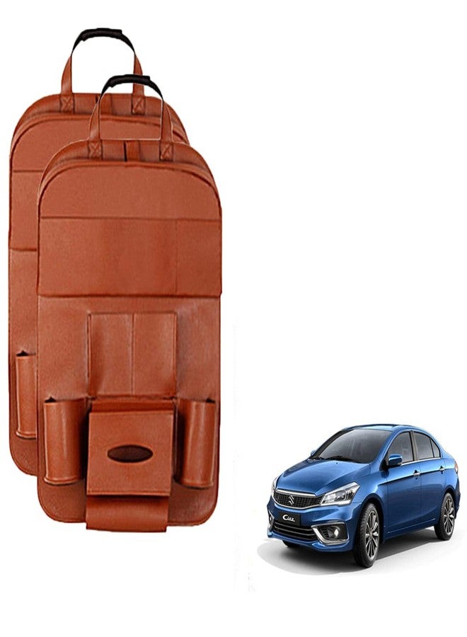 Oshotto Car Backseat Storage Organizer Phone Holder,Multi-Pocket for Bottles, Tissue Boxes,Kids Toy Storage and Great Travel Accessory Compatible with Maruti Suzuki Ciaz (Set of 2) - Tan - Image 1