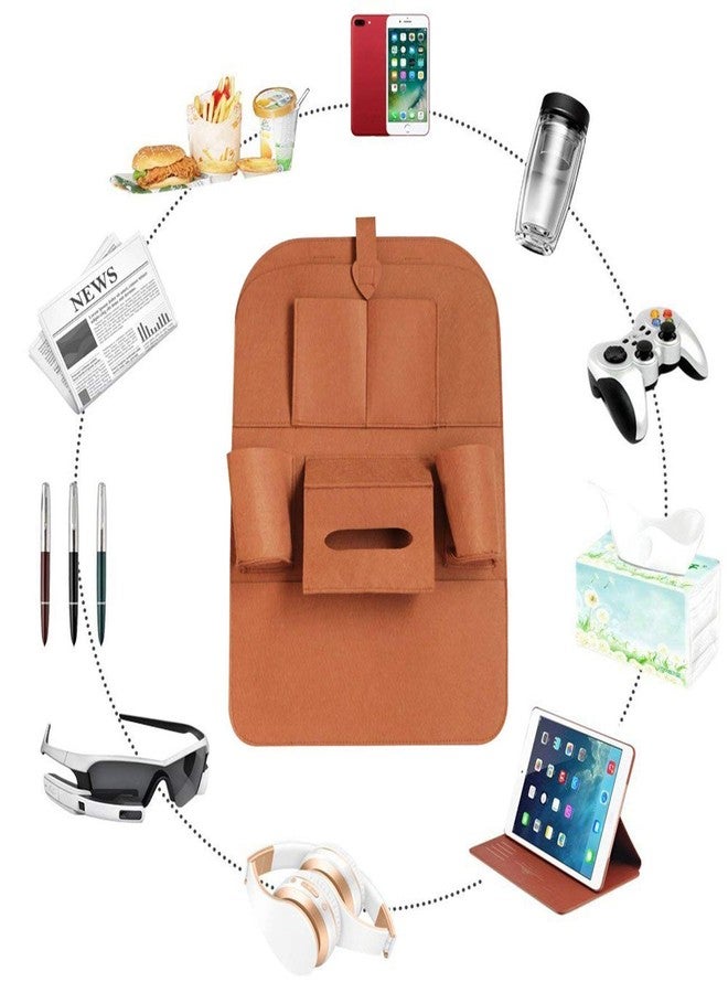 Oshotto Car Backseat Storage Organizer Phone Holder,Multi-Pocket for Bottles, Tissue Boxes,Kids Toy Storage and Great Travel Accessory Compatible with Maruti Suzuki Ciaz (Set of 2) - Tan - Image 5