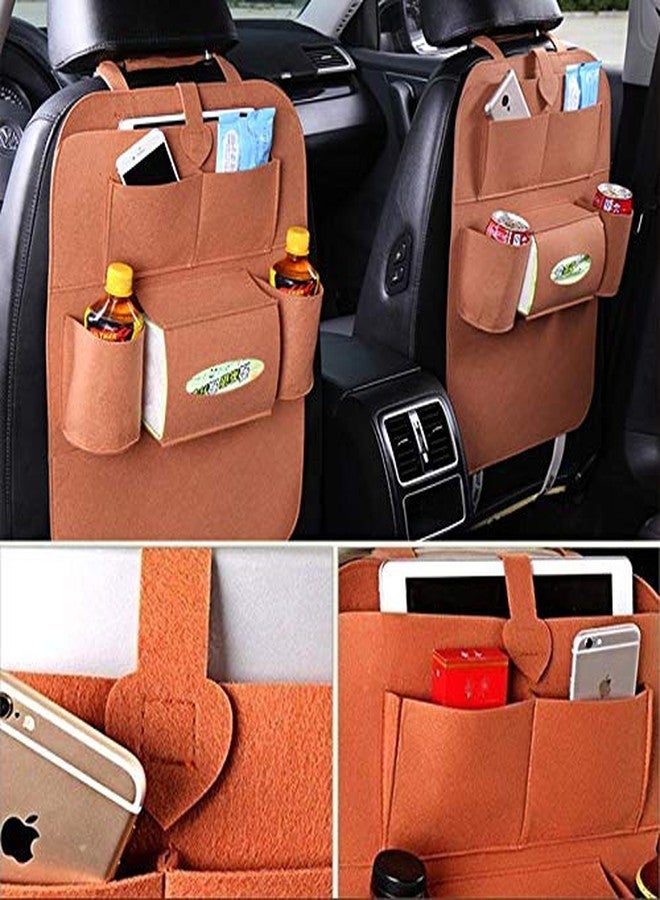 Oshotto Car Backseat Storage Organizer Phone Holder,Multi-Pocket for Bottles, Tissue Boxes,Kids Toy Storage and Great Travel Accessory Compatible with Maruti Suzuki Ciaz (Set of 2) - Tan - Image 3