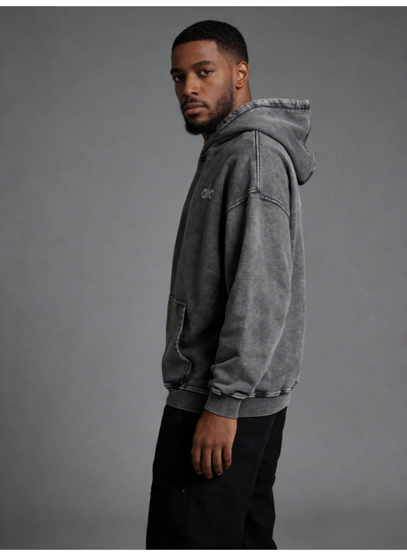 Alo Large Washed Grey Hoodie - Men's and Women's Soft Cotton Hoodie with Minimalist Logo and Kangaroo Pocket, Fashionable Vitality Top, Personalized Versatile Hoodie, Thickened Warmth Collection - Image 4