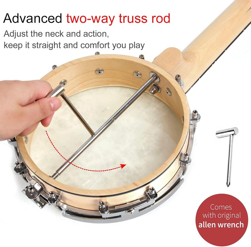 AKLOT Banjo Ukulele, Concert 23 inch Remo Drumhead Open Back Maple Body 15:1 Advanced Tuner with Two Way Truss Rod Gig Bag Tuner String Strap Picks - Image 3