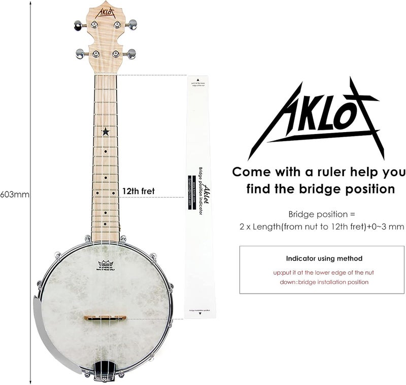AKLOT Banjo Ukulele, Concert 23 inch Remo Drumhead Open Back Maple Body 15:1 Advanced Tuner with Two Way Truss Rod Gig Bag Tuner String Strap Picks - Image 1