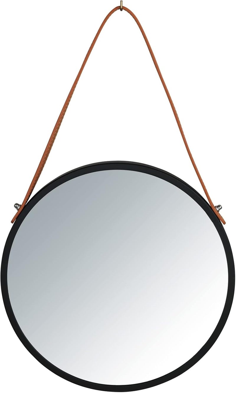 Wenko Wall Mirror Borrone Round 30 cm Decorative Mirror with Strap Iron 30 x 30 cm Black - Image 1