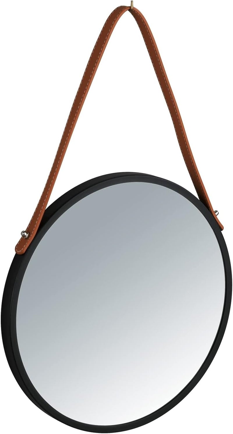 Wenko Wall Mirror Borrone Round 30 cm Decorative Mirror with Strap Iron 30 x 30 cm Black - Image 2
