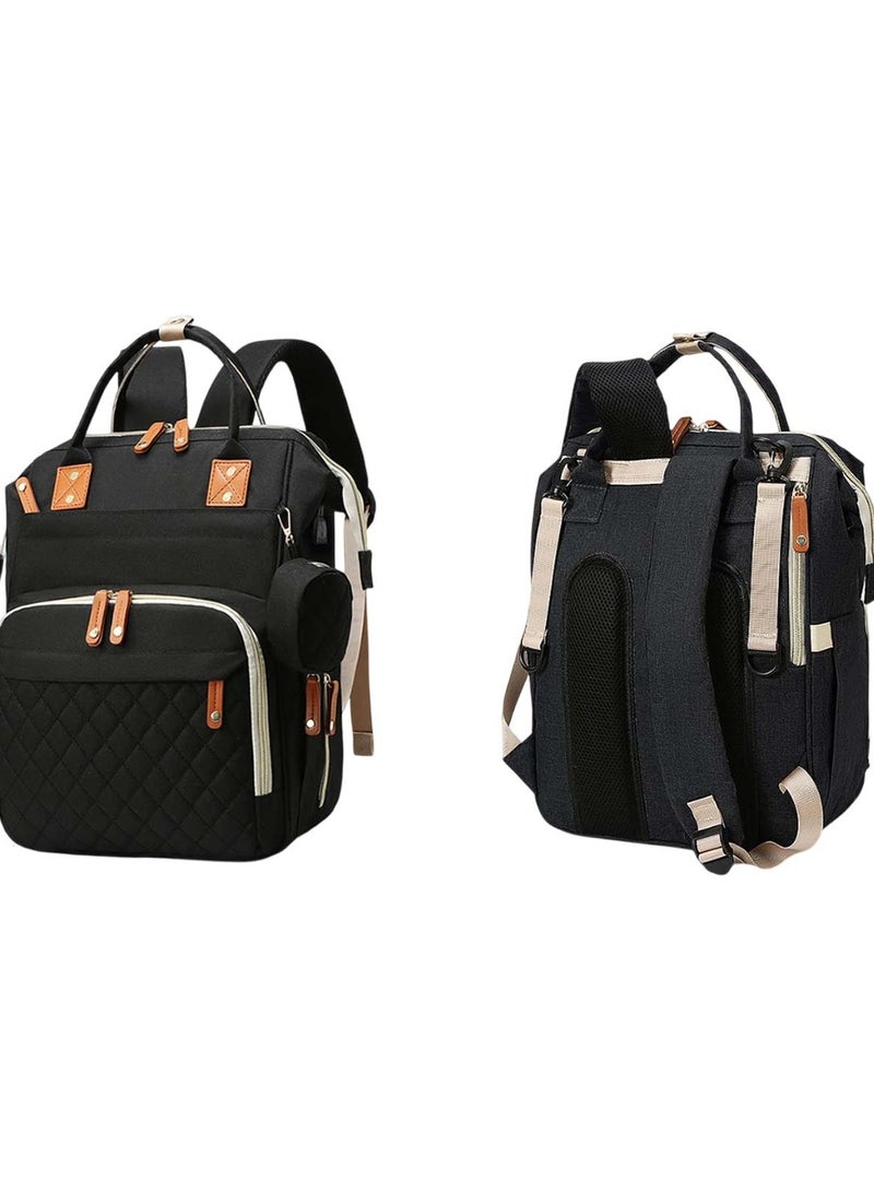 Huitich Multifunctional Diaper Bag Backpack with Foldable Baby Bed Black - Image 1