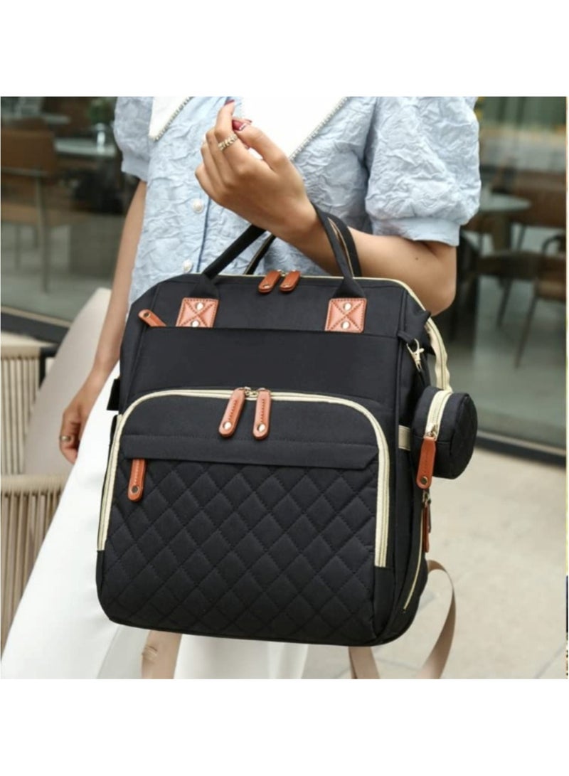 Huitich Multifunctional Diaper Bag Backpack with Foldable Baby Bed Black - Image 2