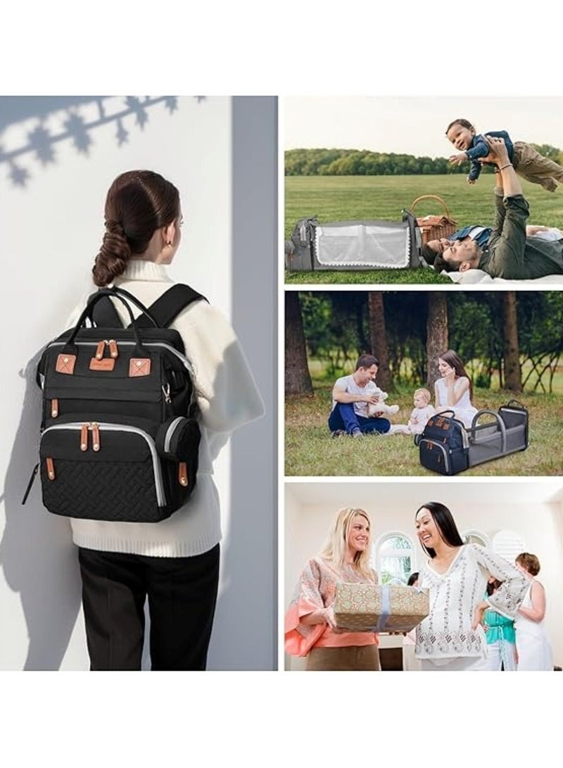 Huitich Multifunctional Diaper Bag Backpack with Foldable Baby Bed Black - Image 3