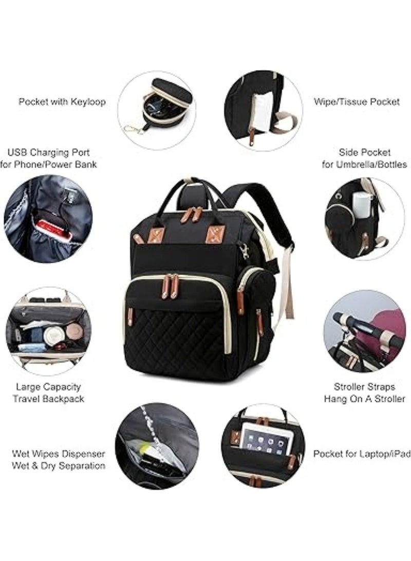 Huitich Multifunctional Diaper Bag Backpack with Foldable Baby Bed Black - Image 5