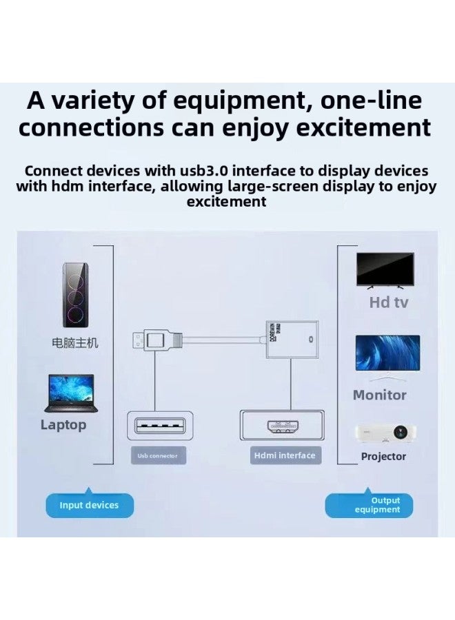 USB3.0 To HDMI/VGA Converter Computer To TV HD Docking Station To Expand Display Cable-Color:Black: 3.0 USB To HDMI + VGA + Audio - Image 5