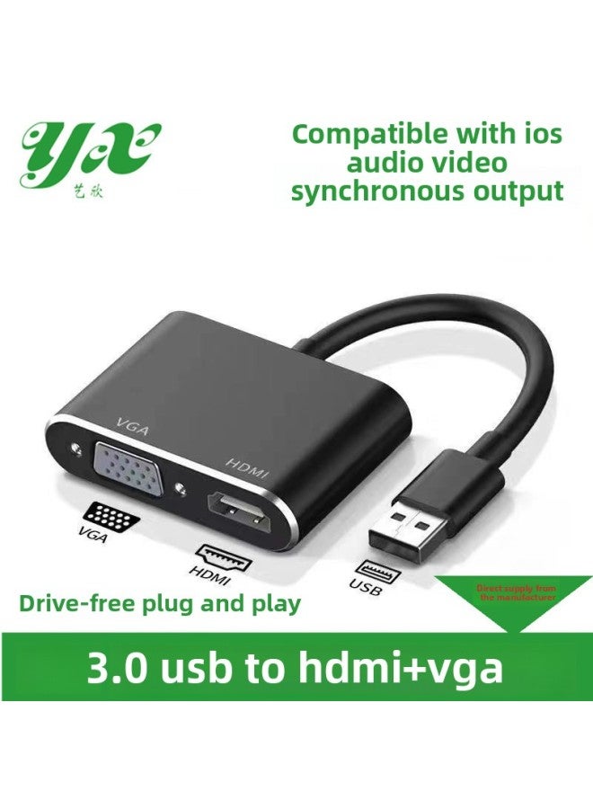 USB3.0 To HDMI/VGA Converter Computer To TV HD Docking Station To Expand Display Cable-Color:Black: 3.0 USB To HDMI + VGA + Audio - Image 2