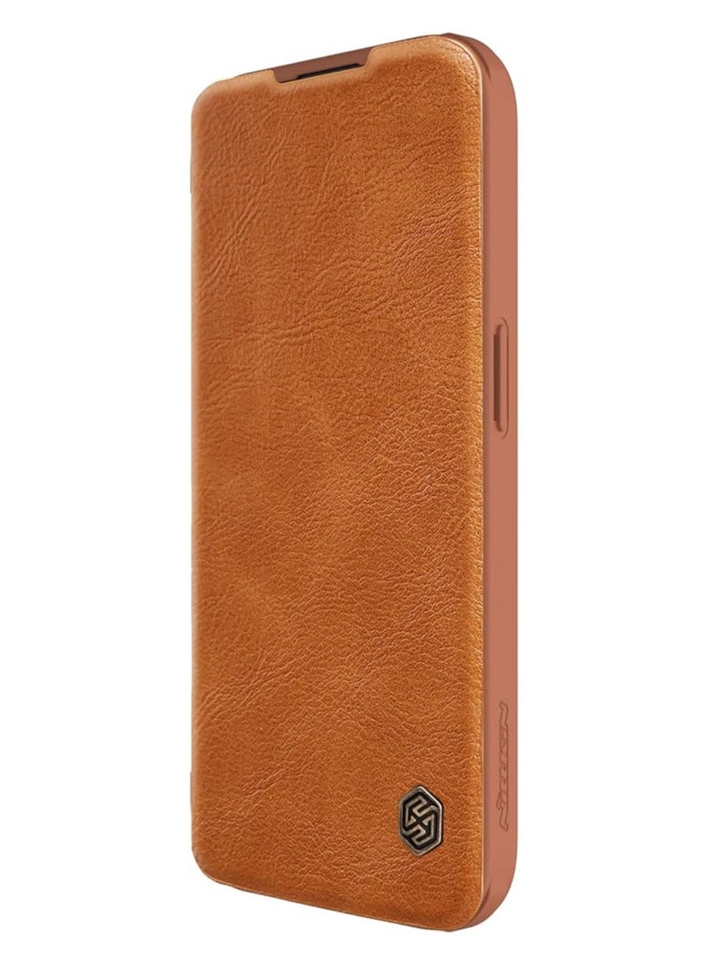 Nillkin Qin Pro Series Premium Leather Case for Apple iPhone 15 Pro Max (6.7", 2023) - Classic Brown with Sliding Camera Cover Design, Soft Texture, Anti-Skid Surface - Image 4