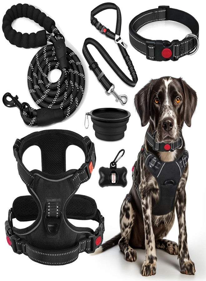 LOBEVE No Pull Dog Harness, Collar & Leash Set | Includes Dog Seat Belt, Collapsible Bowls & Poop Bag Dispenser. Ideal for Training, Walking, Hiking. Fits Small to Large Dogs(Black-XL) - Image 1
