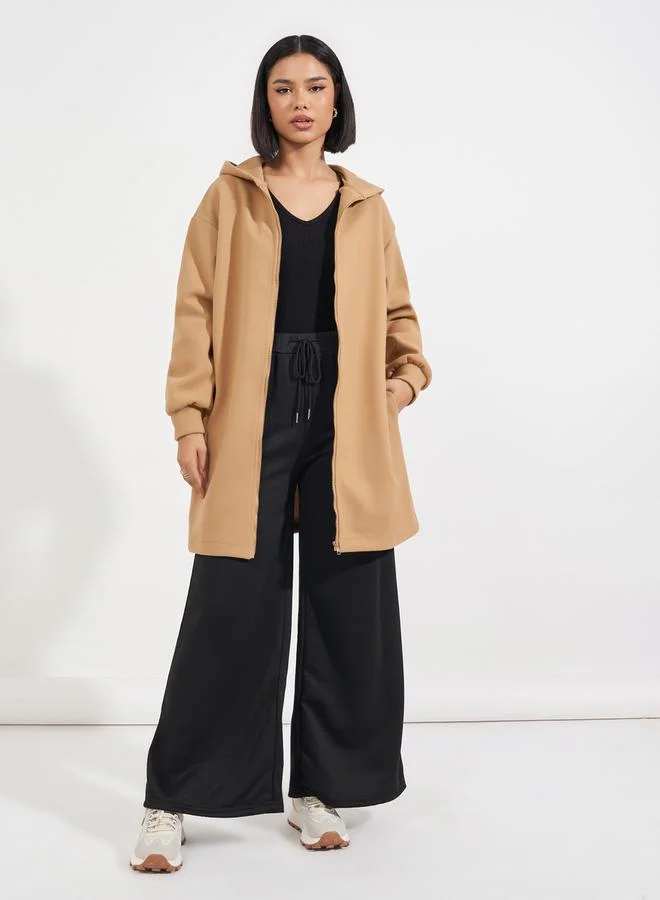 Styli Regular Fit Longline Wool Like Hooded Coat