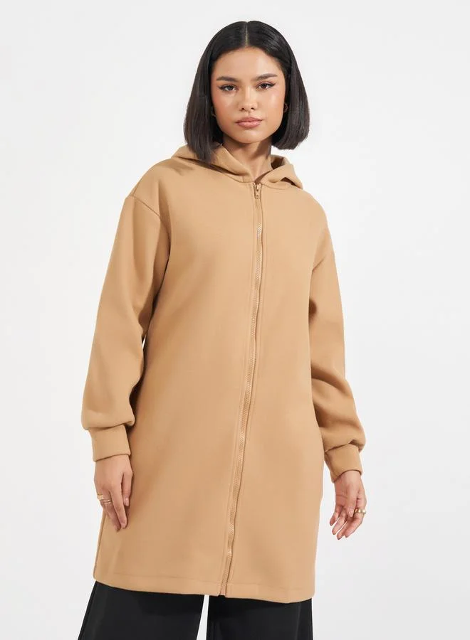 Styli Regular Fit Longline Wool Like Hooded Coat
