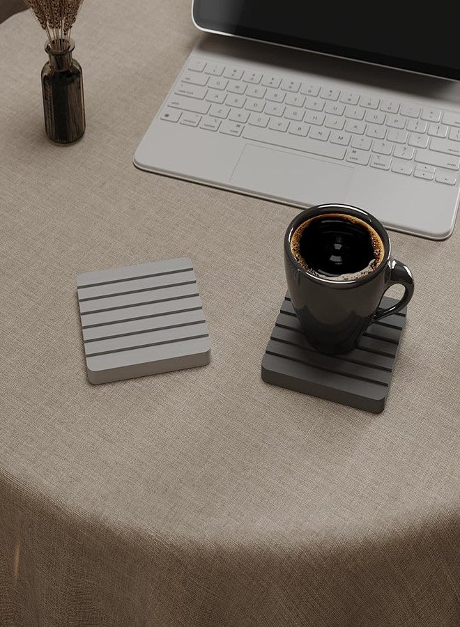 Sweet Elegance Water Absorbent Diatomite Set of 2 Coaster Coasters Rectangle Grooved Design Water Absorbing Coaster Non-silp Desk Durable Cup Mats Table Ornament Decorations for Home Festival - Image 3
