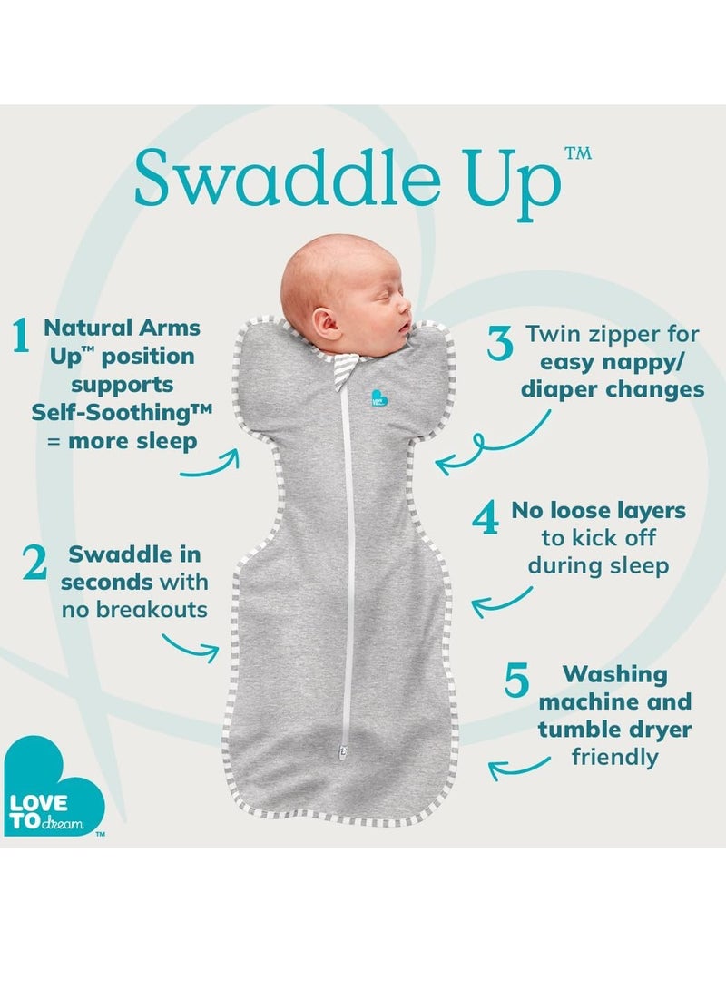 لاف تو دريم بطانية قماط أساسية لحديثي الولادة من 0 إلى 6 أشهر للفتيات والفتيان، 1.0 حقيبة نوم للأطفال مزودة بأذرع توفر نومًا مريحًا وهادئًا، نسيج قطني رمادي - Image 5