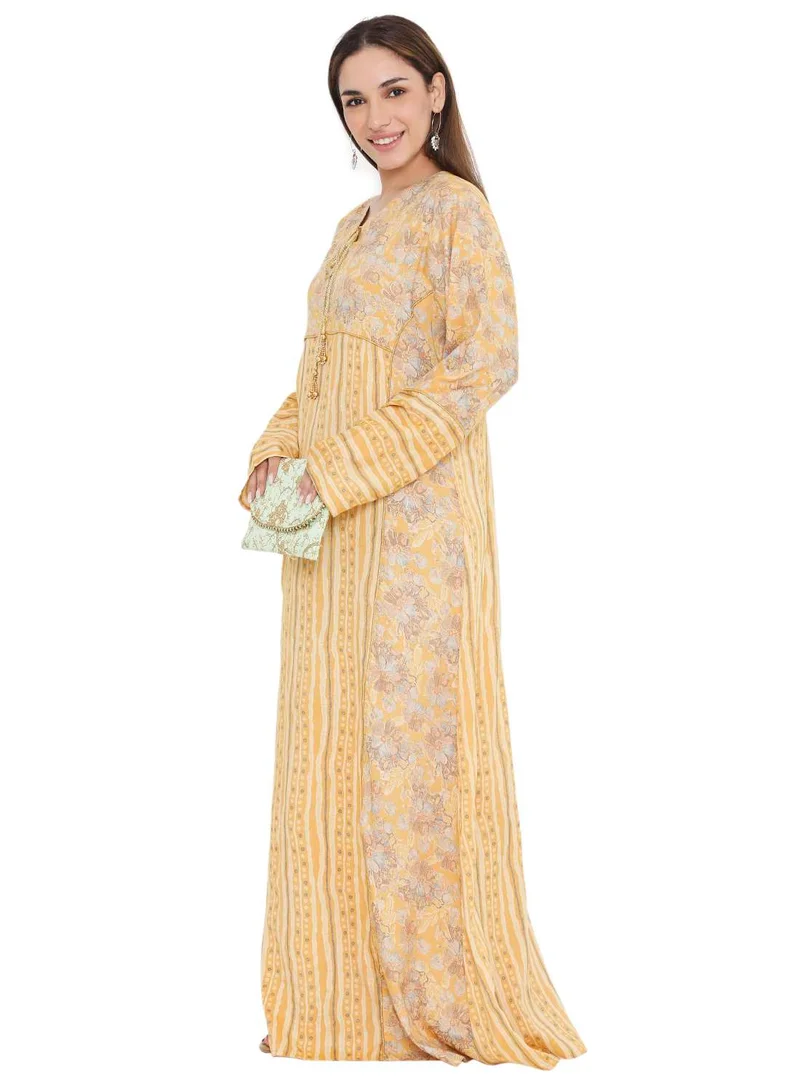 HANA & SARA LONG VISCOSE PRINTED FRONT TIE ARABIC KAFTAN JALABIYA FARASHA DRESSES
