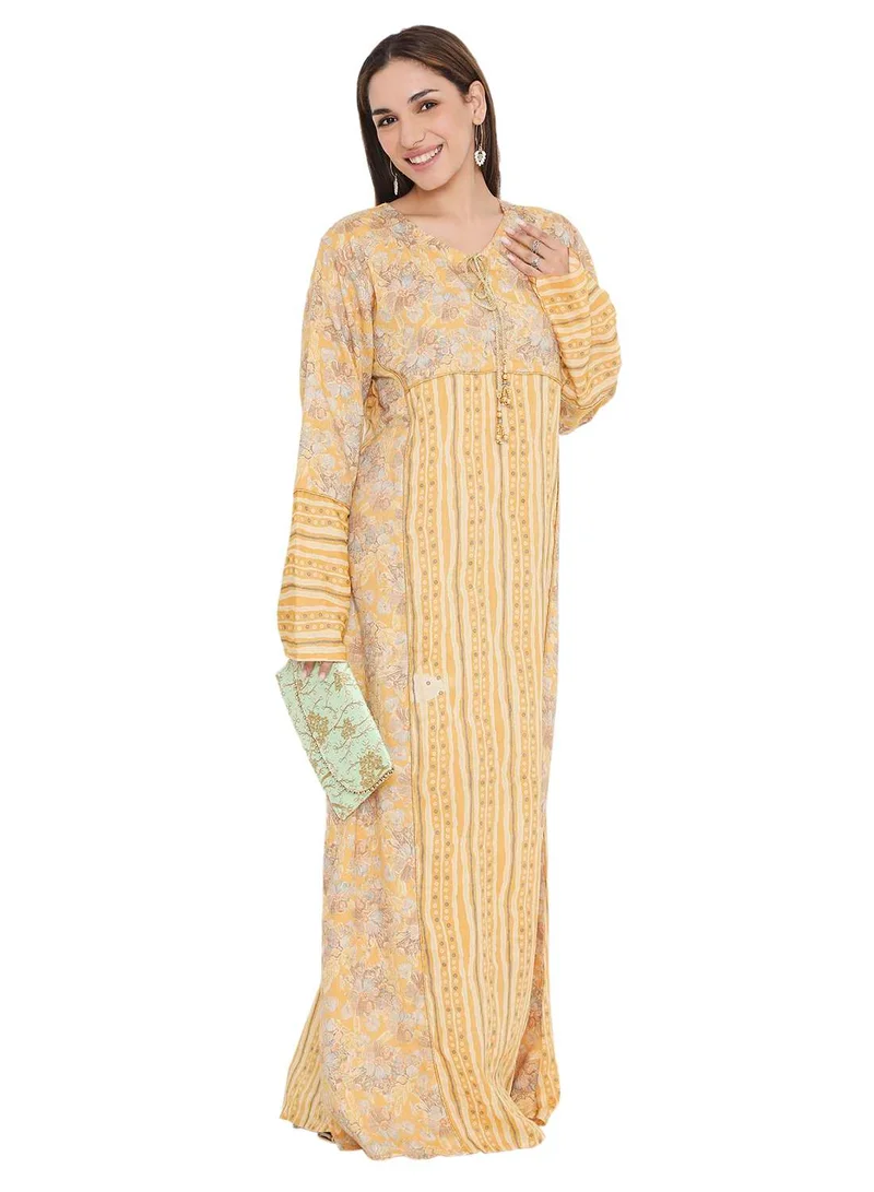 HANA & SARA LONG VISCOSE PRINTED FRONT TIE ARABIC KAFTAN JALABIYA FARASHA DRESSES