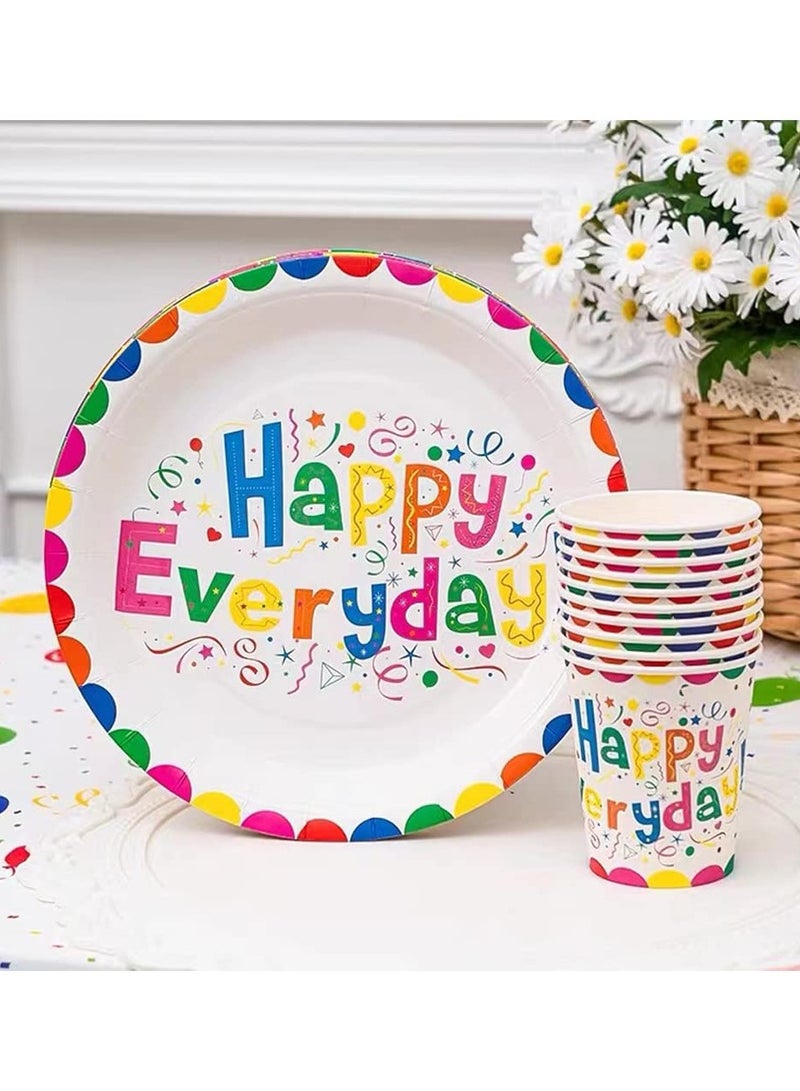 SYOSI 132 Pcs Birthday Party Tableware Set Party Paper Plates Cups Napkins Tablecloth Straws Birthday Party Supplies Decorations for 20 Guests  - Image 2