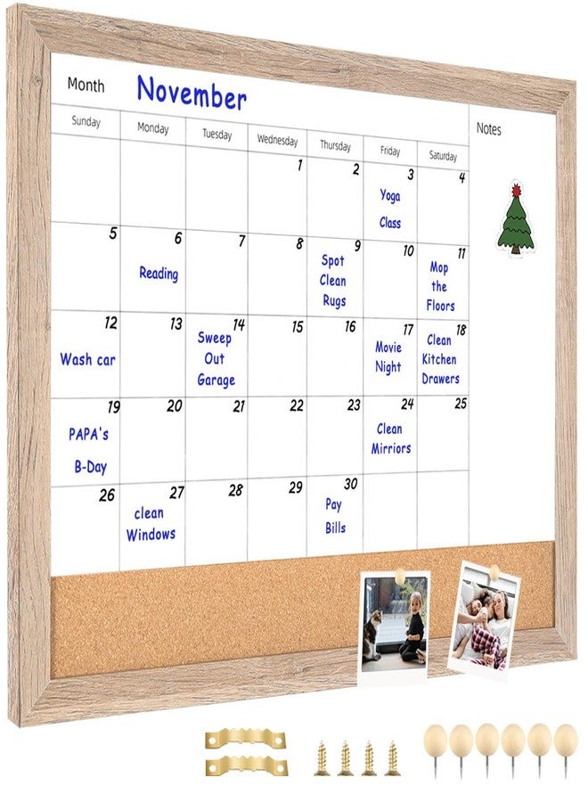 Umtiti Monthly Calendar Dry Erase White Board & Cork Bulletin Board，13" x 17" Light Brown Wood Frame，Magnetic Surface Whiteboard.Perfect for Organizing Your Space.Whiteboard+Cork-3343B-QZ - Image 1