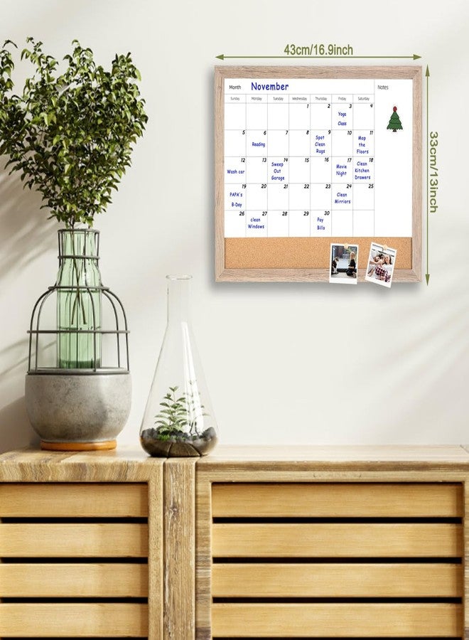 Umtiti Monthly Calendar Dry Erase White Board & Cork Bulletin Board，13" x 17" Light Brown Wood Frame，Magnetic Surface Whiteboard.Perfect for Organizing Your Space.Whiteboard+Cork-3343B-QZ - Image 2