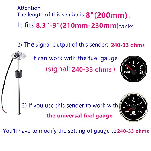 100TECH Fuel Sending Unit 240-33 ohms 8"(200mm) Marine for Boat Vehicle Truck RV Fuel Tank Sending Unit Water Level Sensor Gas Gauge Sender - Image 5