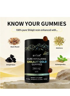 BIYODE Pure Himalayan Shilajit Supplement For Men & Women - High In Trace Minerals & Ashwagandha - Energy, Brain, Immunity Dietary Supplement 60 Gummies  - Image 3