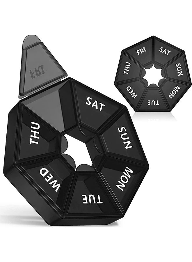7 Day Weekly Pill Box Organizer Black, Never Miss a Dose With Large Pill Box, Portable Pocket Pharmacy Box For Pills - Image 1