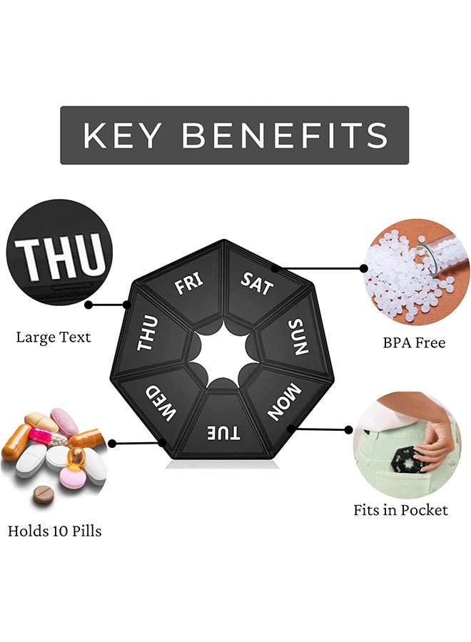 7 Day Weekly Pill Box Organizer Black, Never Miss a Dose With Large Pill Box, Portable Pocket Pharmacy Box For Pills - Image 2