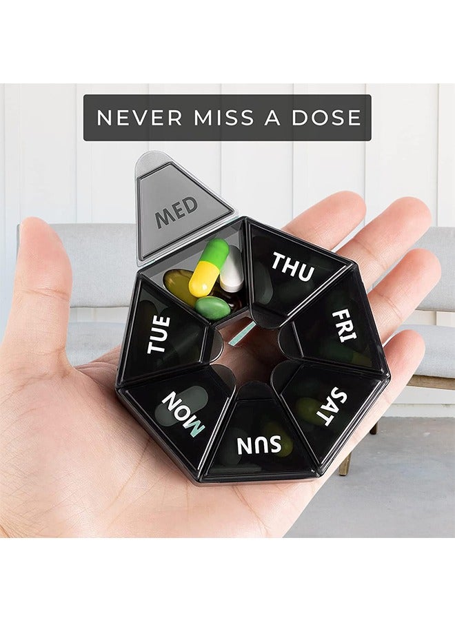 7 Day Weekly Pill Box Organizer Black, Never Miss a Dose With Large Pill Box, Portable Pocket Pharmacy Box For Pills - Image 3
