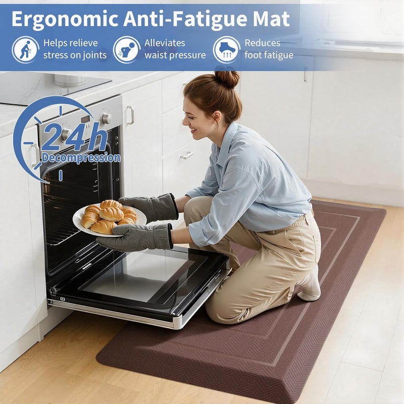 UKISS 9/10"" Extra Thick Cushioned Anti Fatigue Kitchen Mat, Waterproof High Density Foam Standing Desk Mat, Non-Slip Ergonomic Comfort Mat for Kitchen, Office,Workstation Black (Brown, 20" X 48") - Image 4