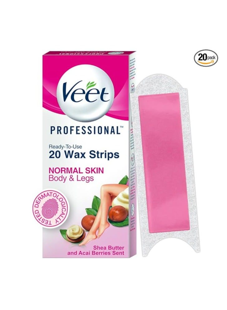 Veet Professional Wax ing Strips Kit for Normal Skin, 20 Strips | Gel Wax Hair Removal for Women | Up to 28 Days of Smoothness | No Wax Heater or Wax Beans Required, Pack of 1 - Image 1